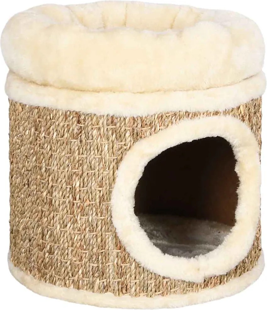 vidaXL Căsuță de pisici luxoasă cu pernă, 33 cm, iarbă de mare