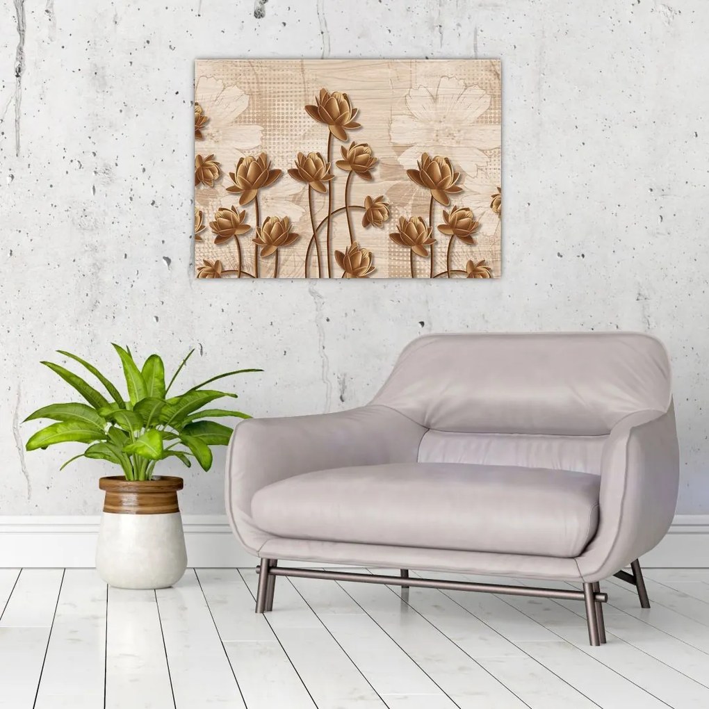 Tablou cu abstracția florilor - maro (70x50 cm)