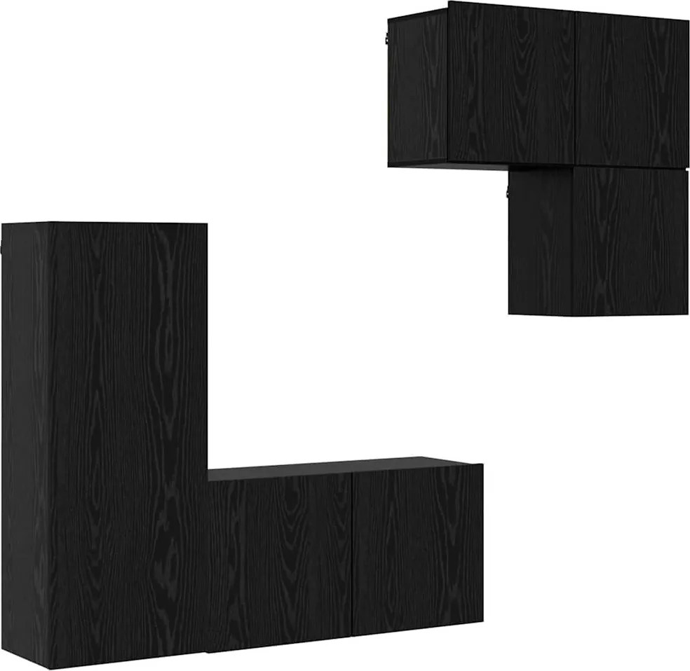 vidaXL Cabinet TV Pe perete 4 pcs Stejar Negru Lemn compozit