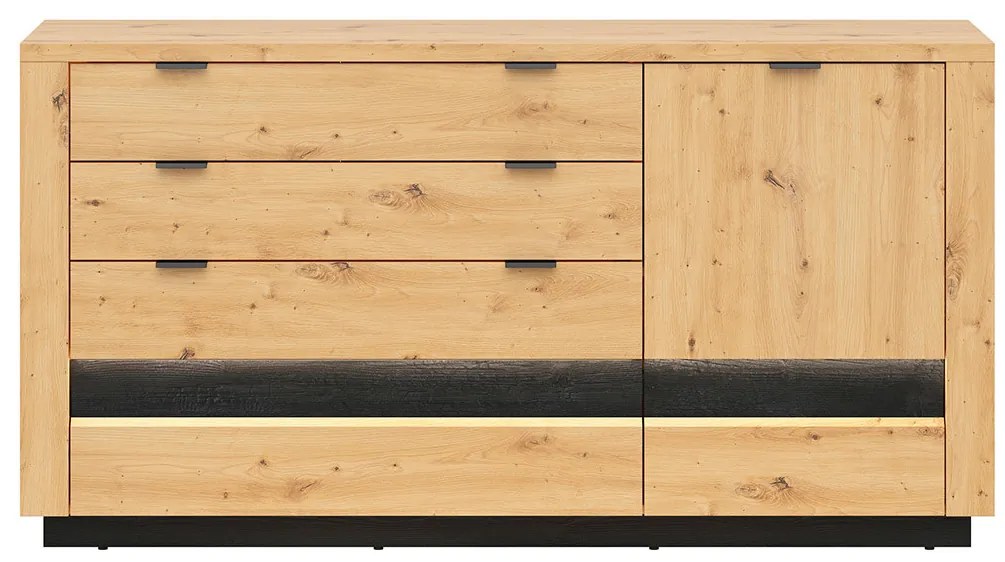 Comodă Ostia KOM1D4S (Stejar artisan + Stejar negru) (cu iluminat LED). Promo -35%. 1025968