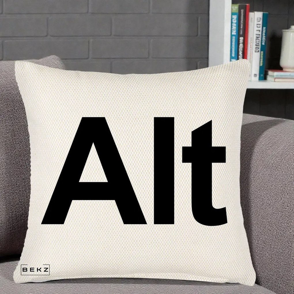 Perna Personalizata Tasta Alt Tipografie Bold, 40x40 cm, Crem Reliefat, Husa Detasabila, Perna Inclusa, BEKZ®