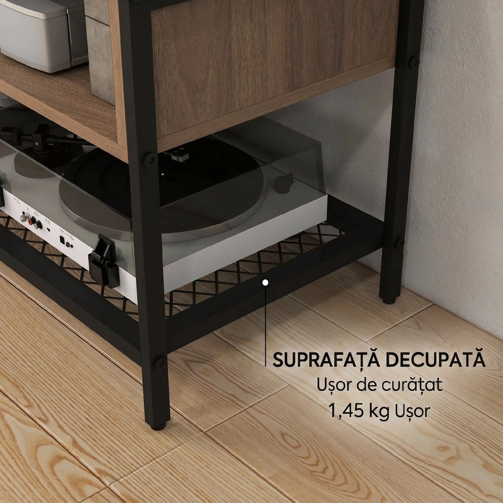 Dulap SuportTV pana la 48" in Stil Industrial, Mobiler Jos cu Rafturi din Lemn si Otel, 110x40x48cm, Maro si Negru HOMCOM | Aosom Romania