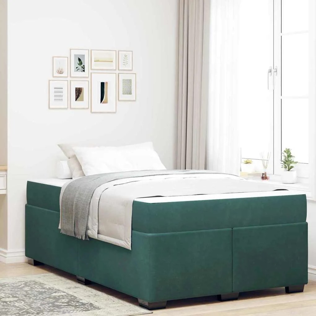 vidaXL Cadru de pat cu saltea Altele Verde închis 120 x 190 cm Catifea