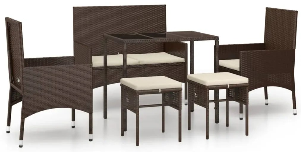 Set mobilier de gradina cu perne, 6 piese, maro, poliratan