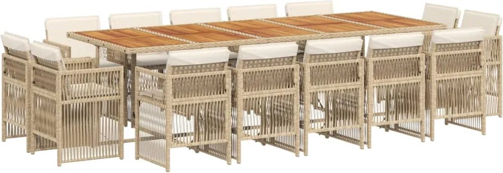 vidaXL Set mobilier de grădină cu perne, 15 piese, bej, poliratan