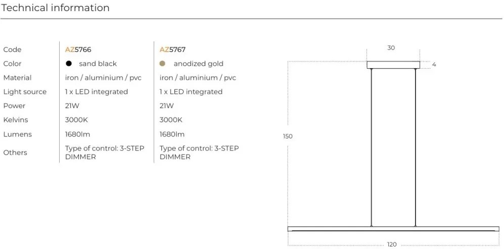 Lustra LED suspendata liniara ALAMO 120 3-STEP DIMM BK