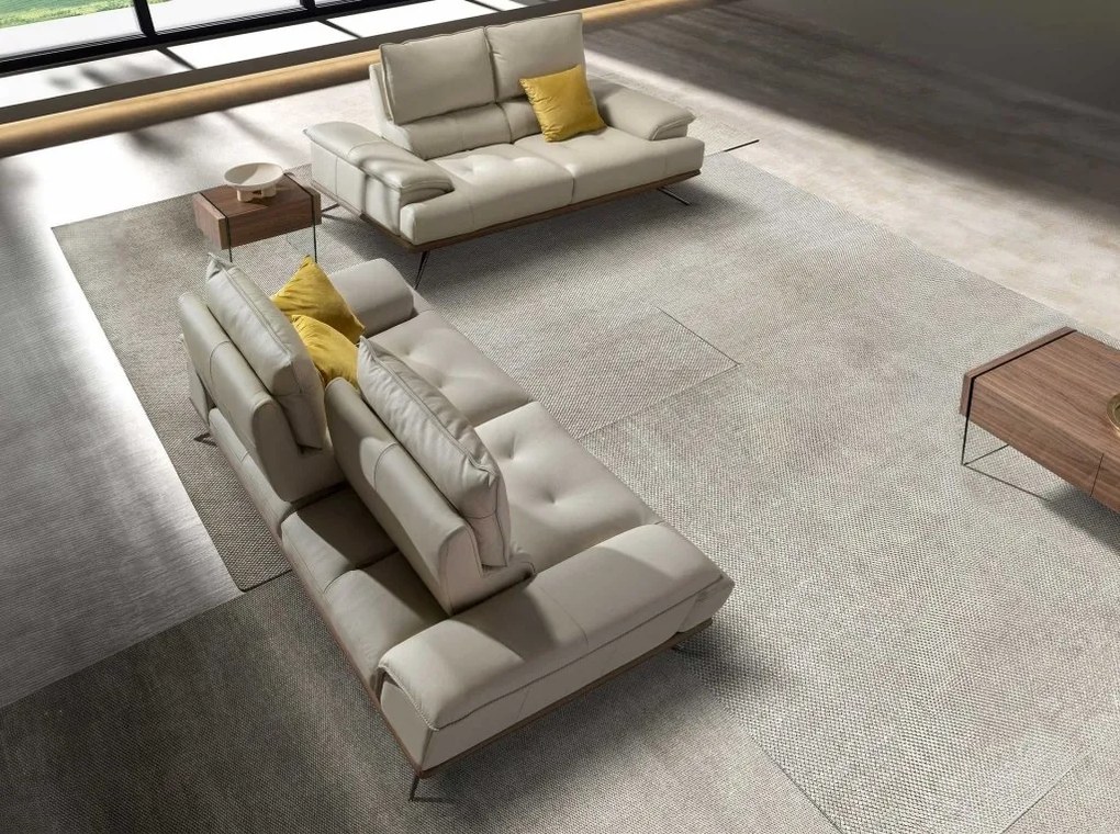 Canapea 3 locuri, tapitata cu piele naturala, spatar rabatabil Grey taupe