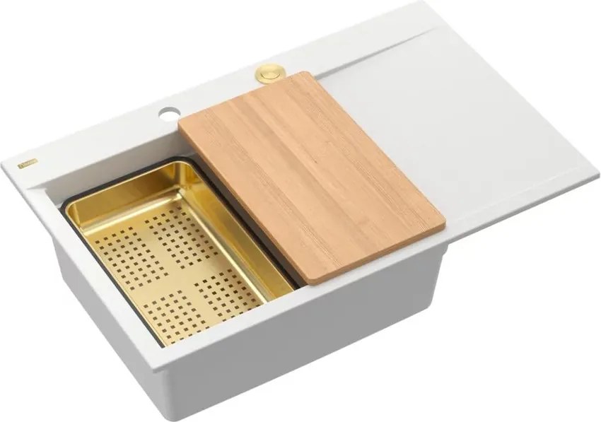 Statie de lucru incastrata Quadron Josh 111 finisaj alb mat - auriu 78x50 cm