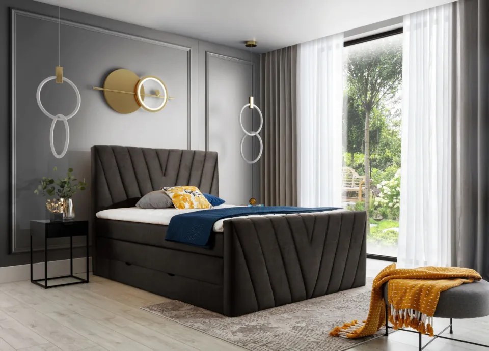 Pat tapitat, boxspring, cu spatiu pentru depozitare, 160x200 cm, Candice 2, Eltap (Culoare: Roz - Velvetmat 24)