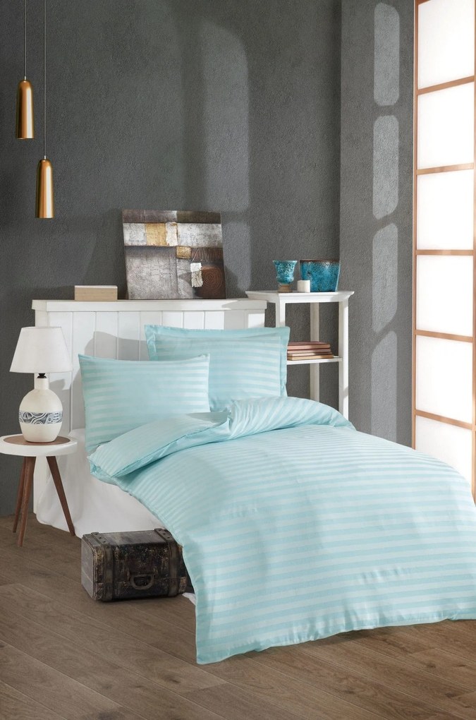 Set lenjerie pat 162ELR1699, bumbac/poliester, verde menta/alb, 140x20