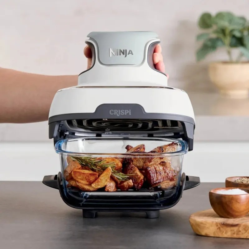 Friteuza cu aer cald 4in1 Ninja CRISPi FN102EU, 1700 W, 3,8 + 1,4 l, 70-185°C, TempWare, Placi ceramice, Fara PFAS, Design portabil, Alb