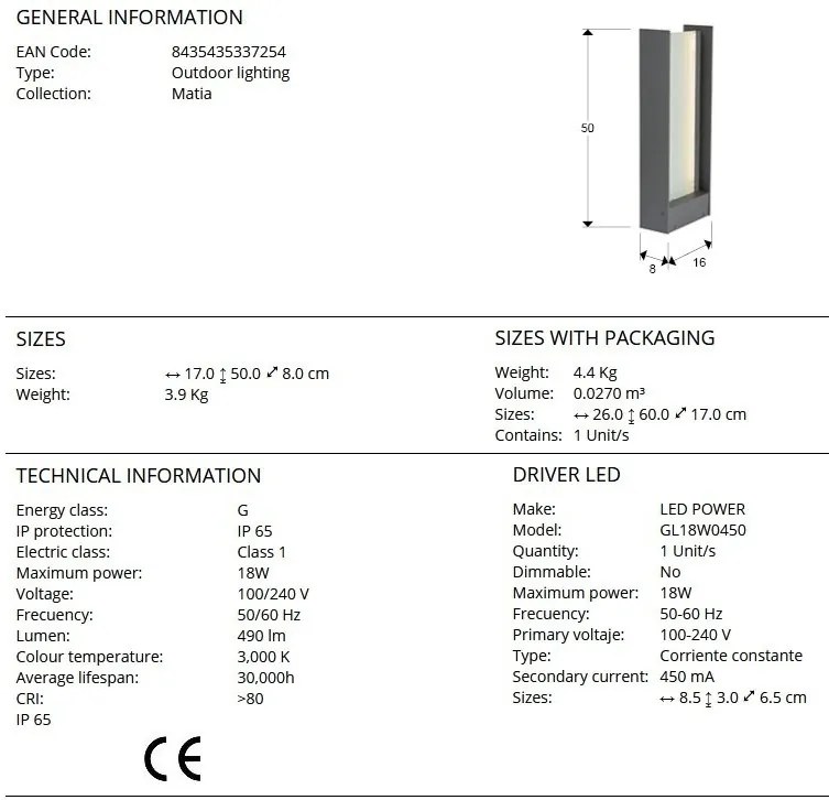 Stalp LED exterior design modern IP65 Matia H-50cm