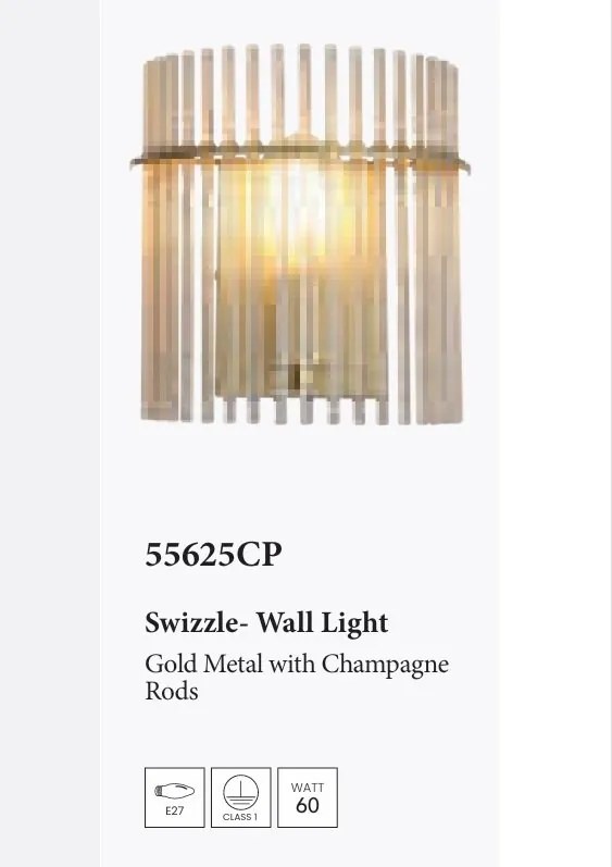 Aplica de perete metal auriu, tije din sticla Swizzle