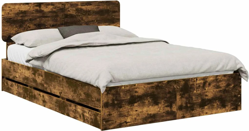 vidaXL Cadru de pat Stejar Afumat 140 x 190 cm Lemn prelucrat