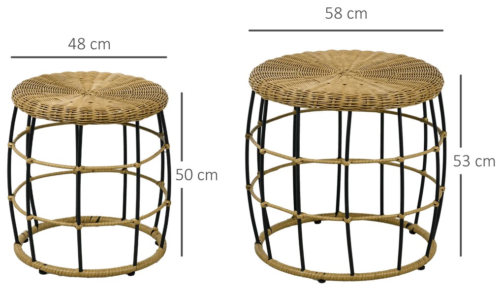 Outsunny Set de 2 mese de cafea gigogne pentru grădină, masă de aplicație rotundă îmbinabilă, rășină imitație ratan kaki închis | Aosom Romania