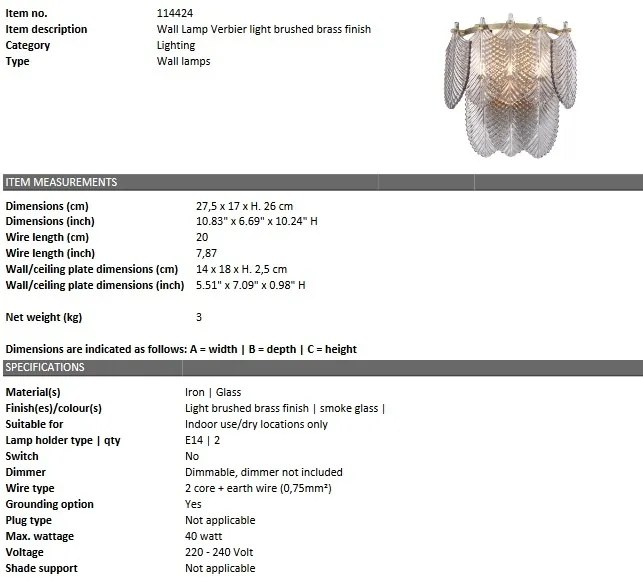 Aplica de perete eleganta design LUX Verbier, sticla fumurie 114424 HZ