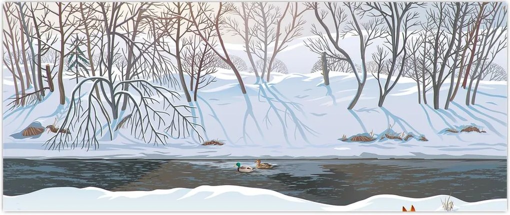 Tablou - Vulpe în peisaj de iarnă (120x50 cm)