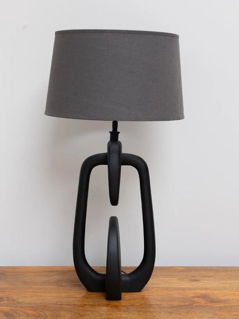 Lampa de masa, negru, cu abajur gri, din in, Disc