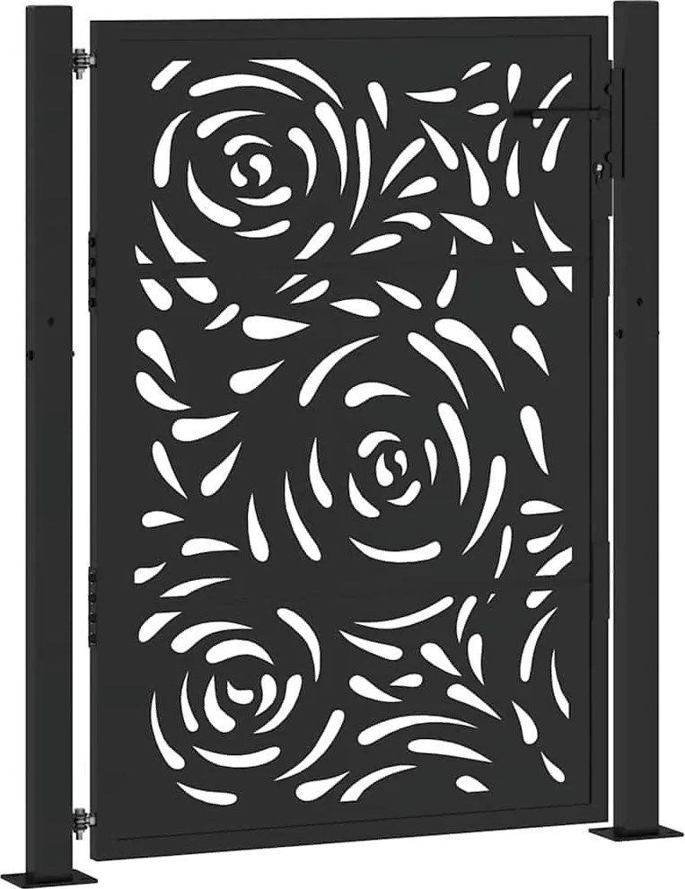 vidaXL Poartă de grădină neagră 100x125 cm, oțel, design cu flacără
