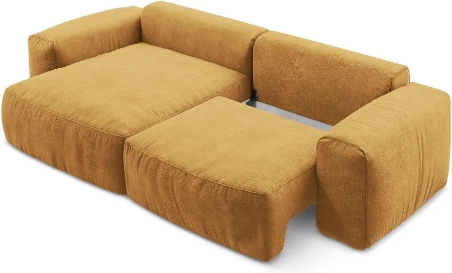 Colțar galben muștar extensibil cu tapițerie din chenille (cu colț pe partea stângă/cu șezlong) Kuki – Makamii