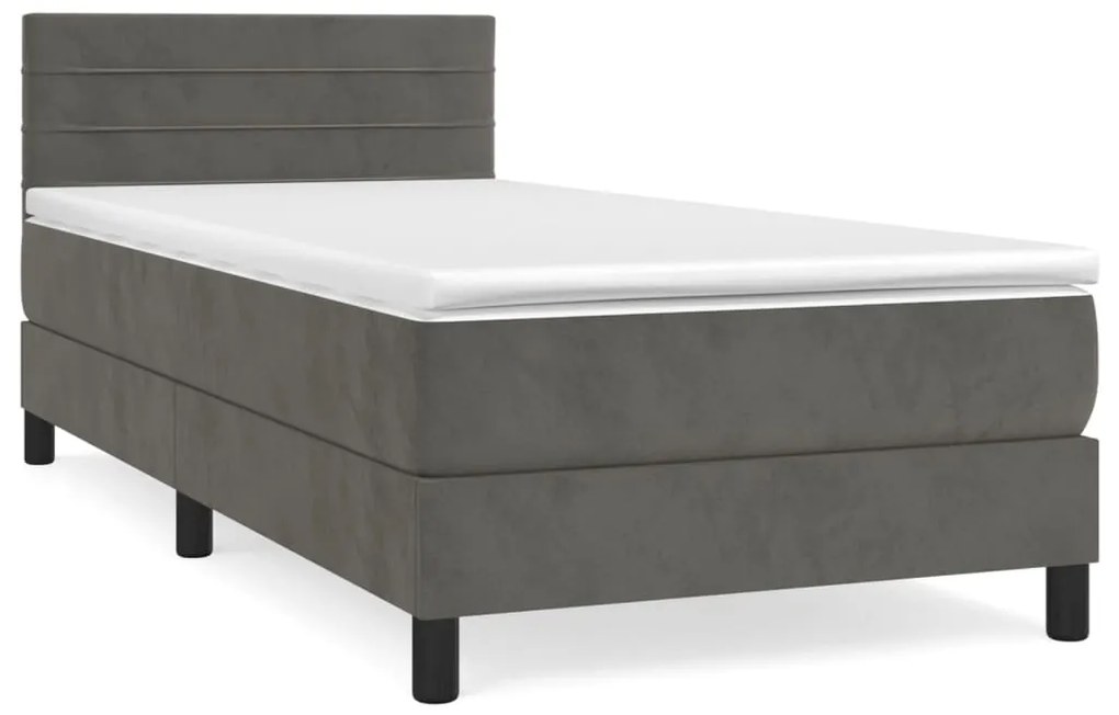 3141342 vidaXL Pat box spring cu saltea, gri închis, 90x200 cm, catifea