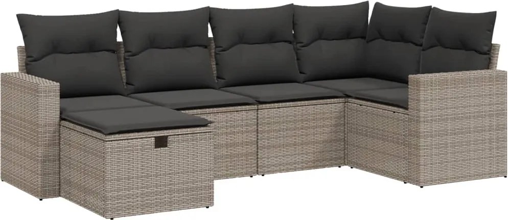vidaXL Set mobilier grădină cu perne, 6 piese, gri, poliratan