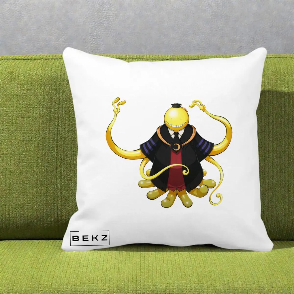 Perna Personalizata Assassination Classroom Koro-sensei, 40x40 cm, Alba Mata, Husa Detasabila, Perna Inclusa, BEKZ®