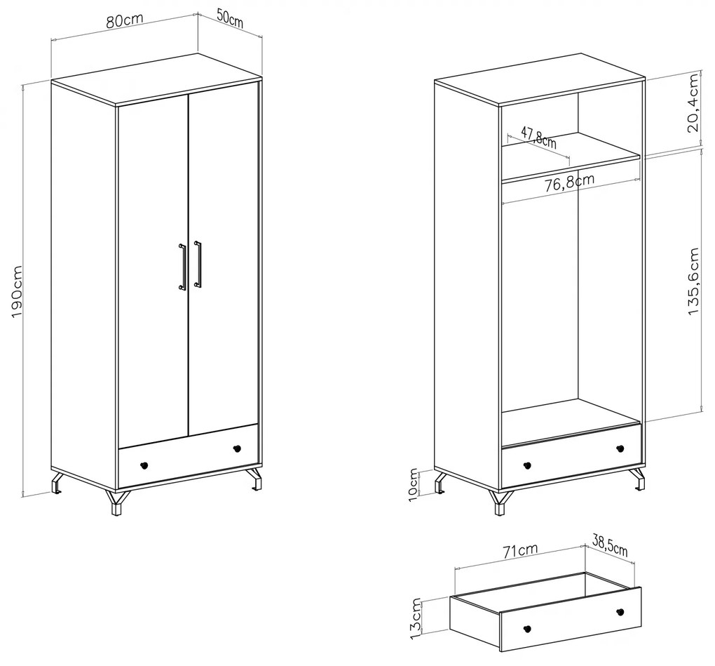Dulap Anders 80 cm cu sertar - alb