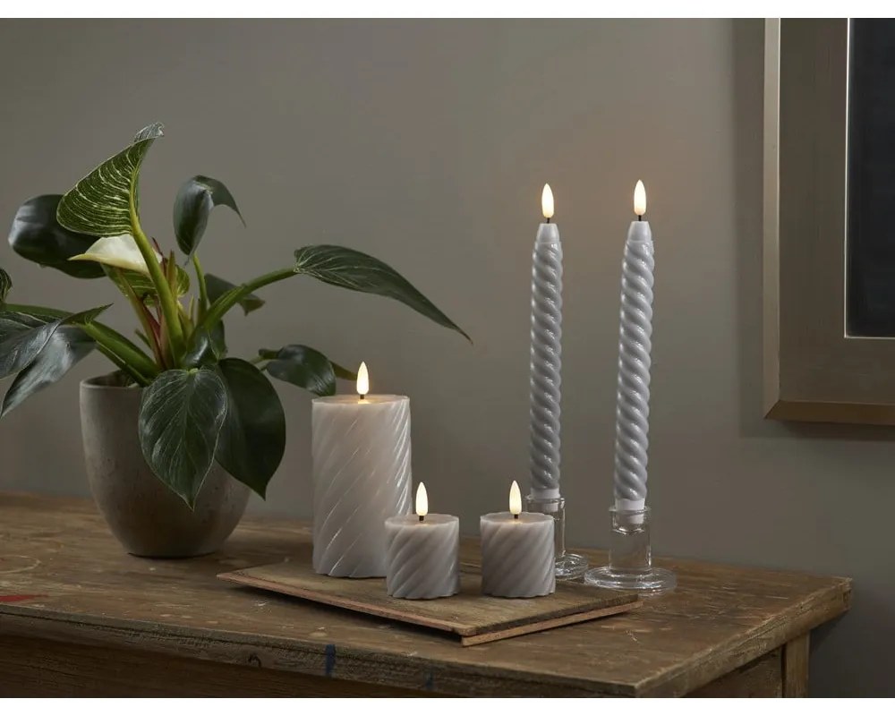 Set de 2 lumânări LED din ceară gri Star Trading Flamme Swirl, înălțime 7,5 cm