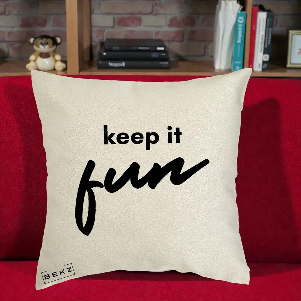 Perna Decorativa Keep It Fun, 40x40 cm, Ecru, Husa Detasabila, Perna Inclusa, BEKZ®