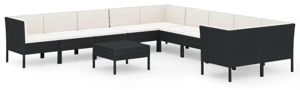 3094496 vidaXL Set mobilier de grădină cu perne, 11 piese, negru, poliratan