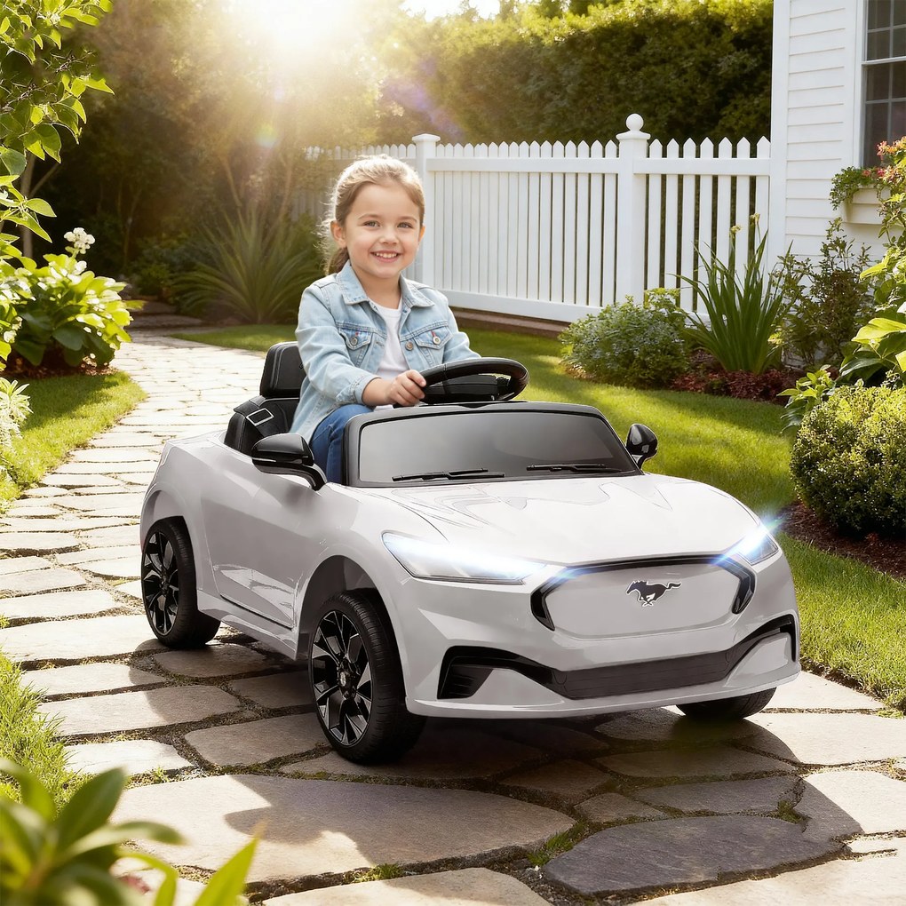 AIYAPLAY Mașină electrică pentru copii Ford Mustang Mach-E sub licență oficială 12 V telecomandă 2,4 G 2 motoare 92x55x44cm alb | Aosom Romania