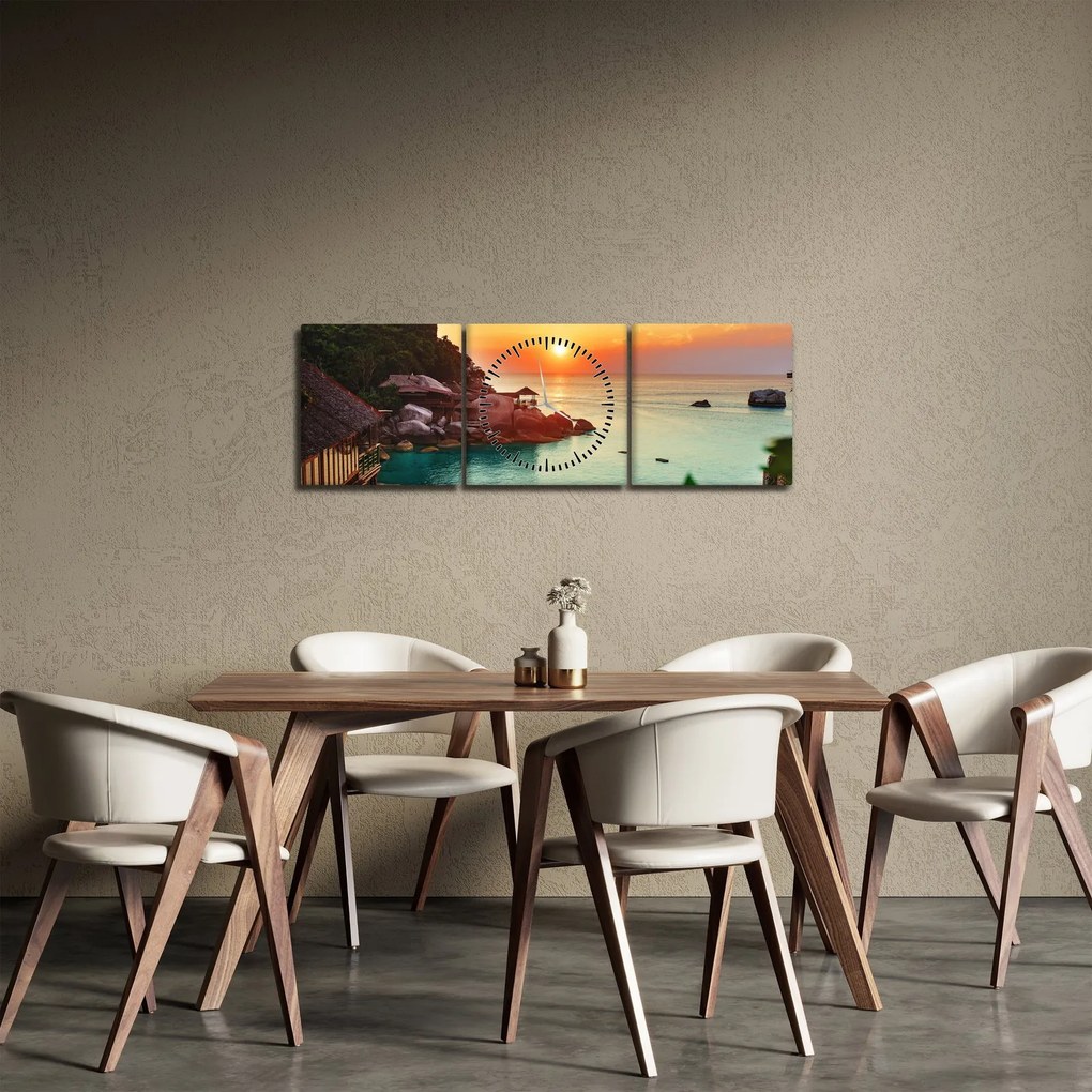 Tablou cu plaja frumoasă (cu ceas) (90x30 cm)