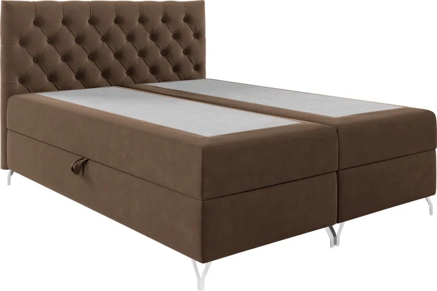 Pat cu boxspring, 200x200, ţesătură maro Velvet, GULIETTE + cadou