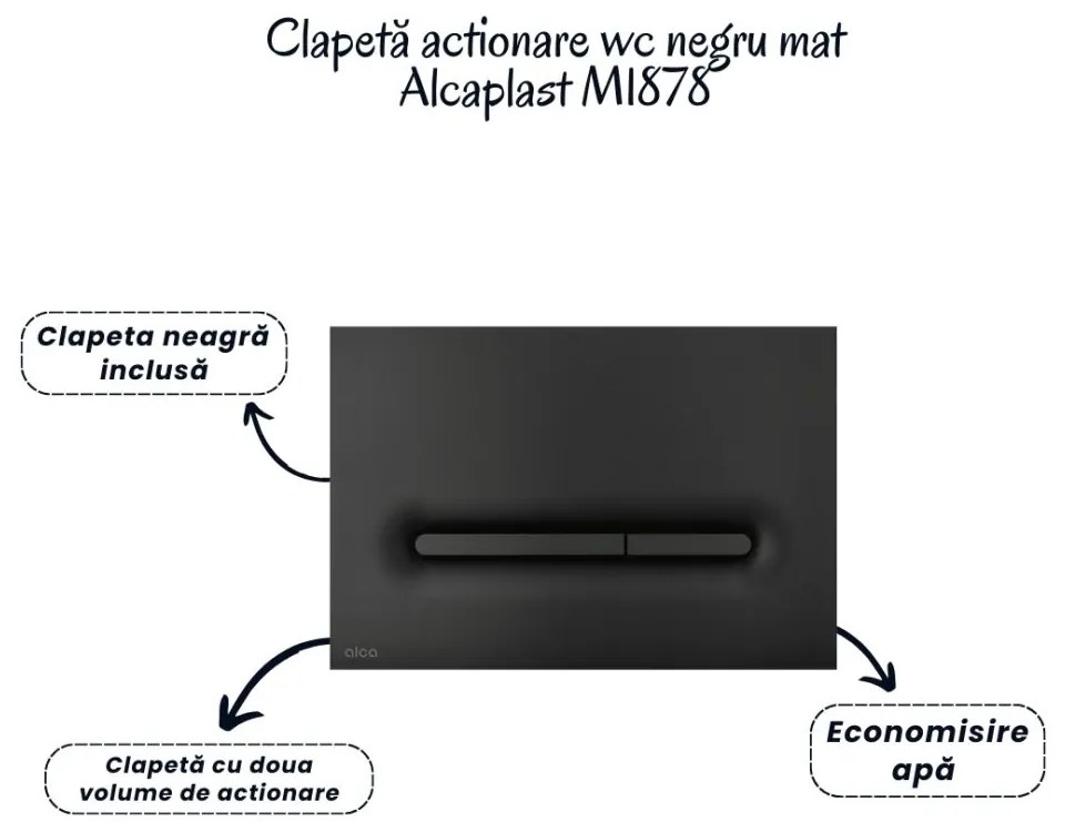 Set vas wc suspendat negru cu capac Fluminia Paris, rezervor si clapeta negru mat Alcaplast M1878