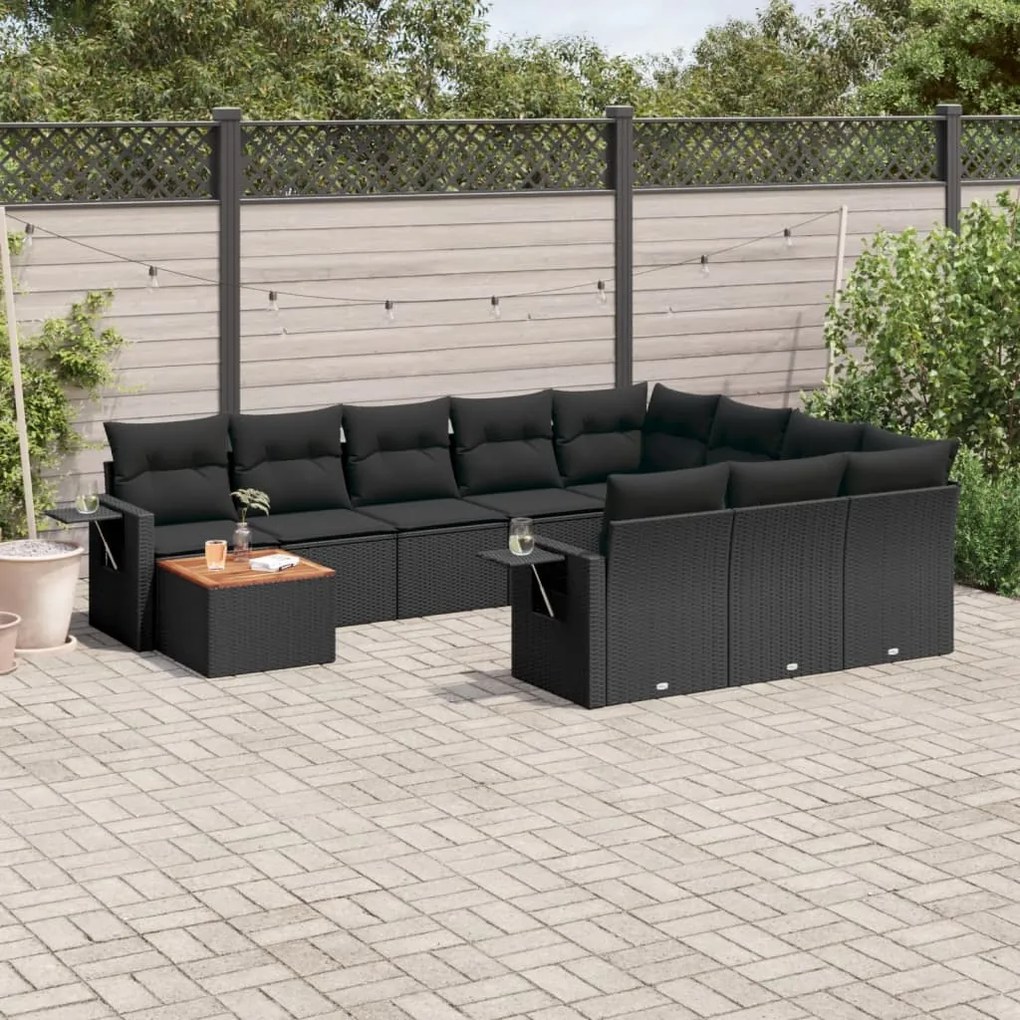 vidaXL Set canapele de grădină cu perne, 11 piese, negru, poliratan