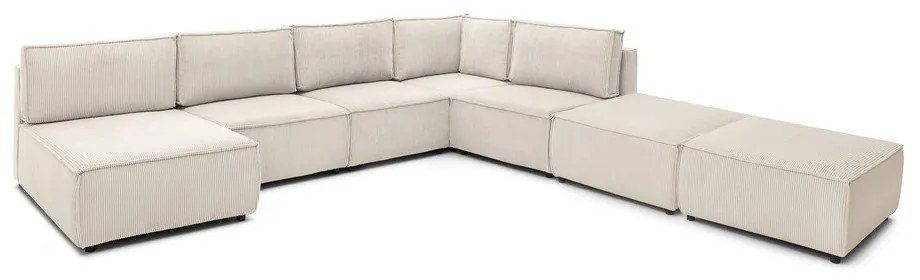 Colțar crem cu tapițerie din catifea reiată (în formă de "U"/cu colț variabil) Nihad modular – Bobochic Paris