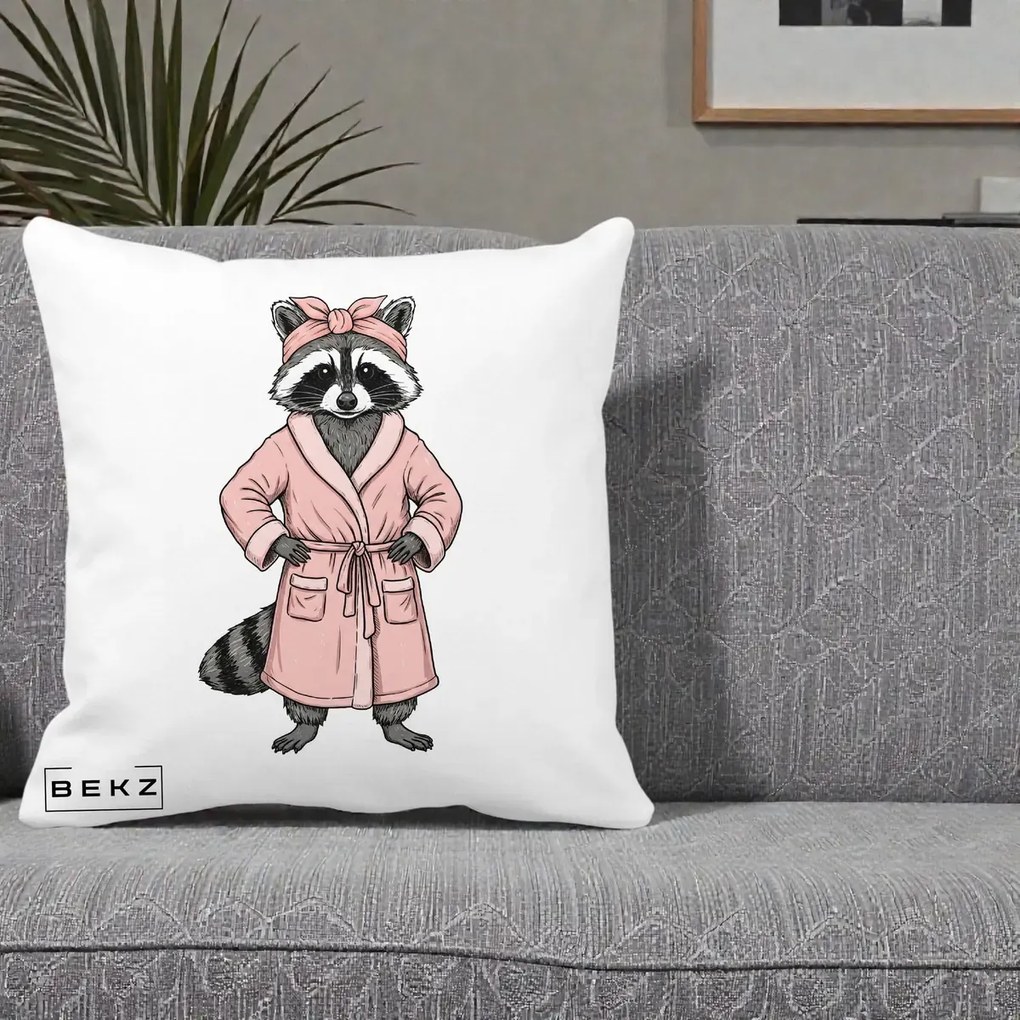 Perna Decorativa Albinuta Kawaii Vesela, 40x40 cm, Alba Mata, Husa Detasabila, Perna Inclusa, BEKZ®