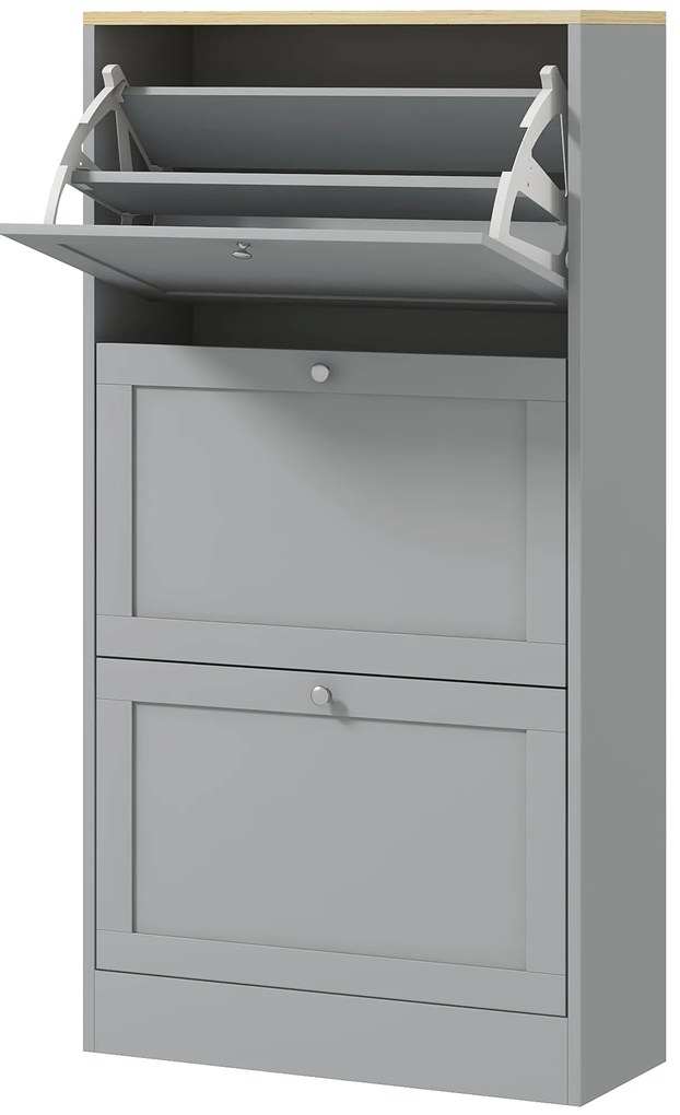 HOMCOM Dulap pentru pantofi 18 perechi, dulap cu 3 sertare abatabile, polițe reglabile, 60x23,5x115cm, gri | Aosom Romania