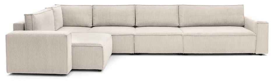 Colțar crem cu tapițerie din catifea reiată (cu colț pe partea stângă ) Nihad modular – Bobochic Paris