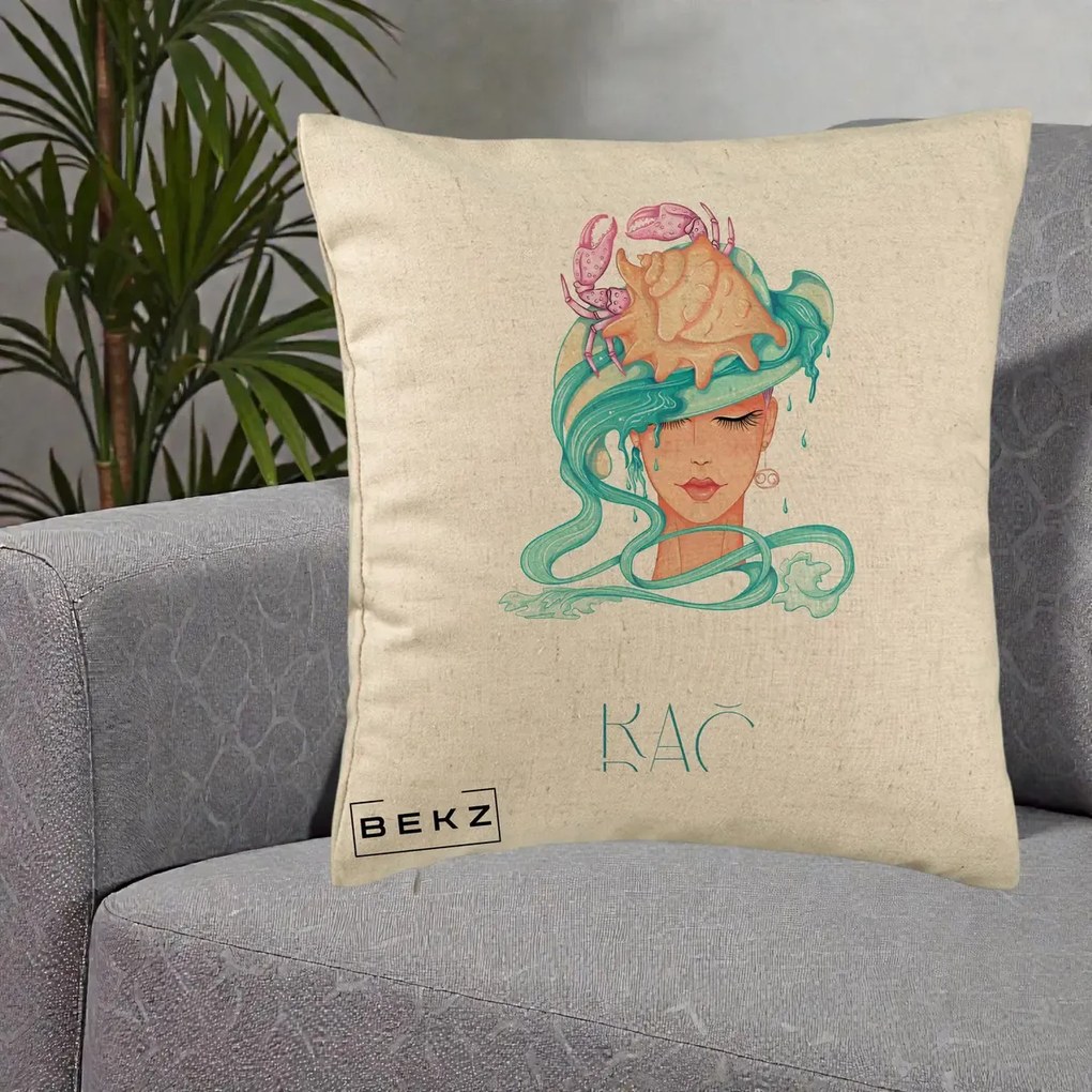 Perna Personalizata Zodie Rac, 40x40 cm, Bej, Husa Detasabila, Perna Inclusa, BEKZ®