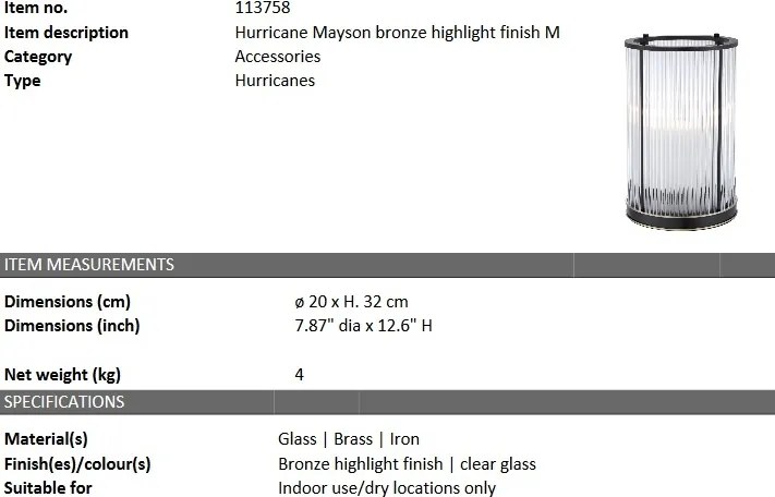 Suport lumanare design LUX Mayson M, bronz lucios 113758 HZ