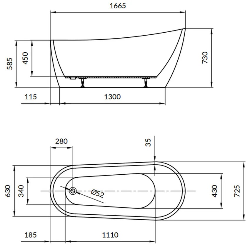 Cada baie freestanding Cersanit Zen, 167 x 72 cm, ovala, alb lucios 1670x720 mm