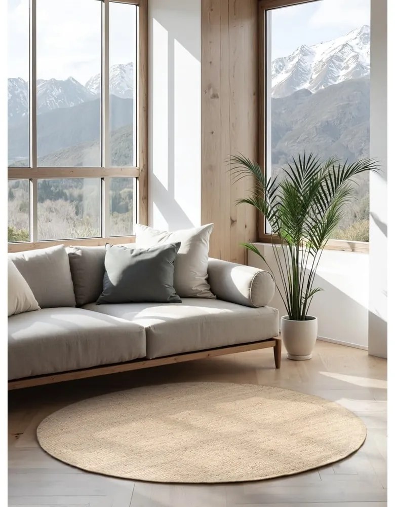 Covor crem rotund din iută ø 160 cm Bouclé Jaipur – Hanse Home