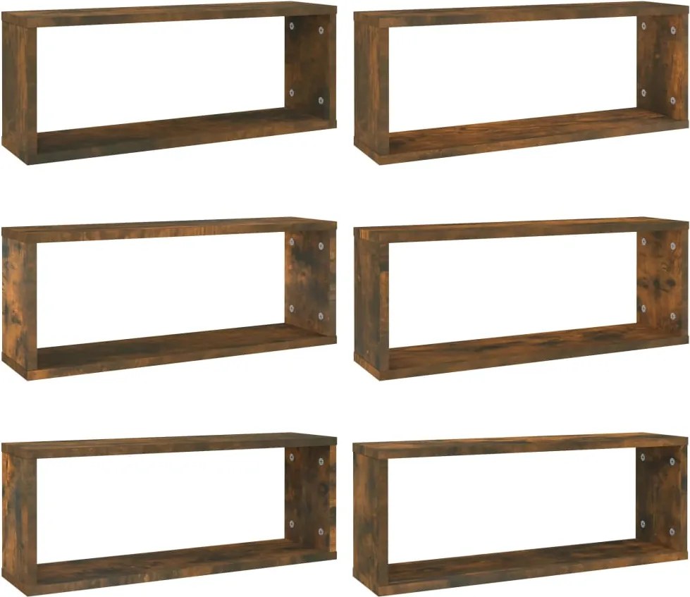 vidaXL Rafturi de perete cub, 6 buc., stejar fumuriu 60x15x23 cm, lemn