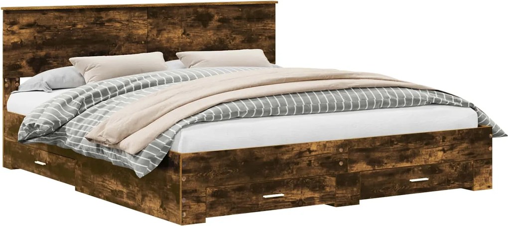 vidaXL Cadru de pat Stejar fumuriu 200 x 200 cm Lemn compozit