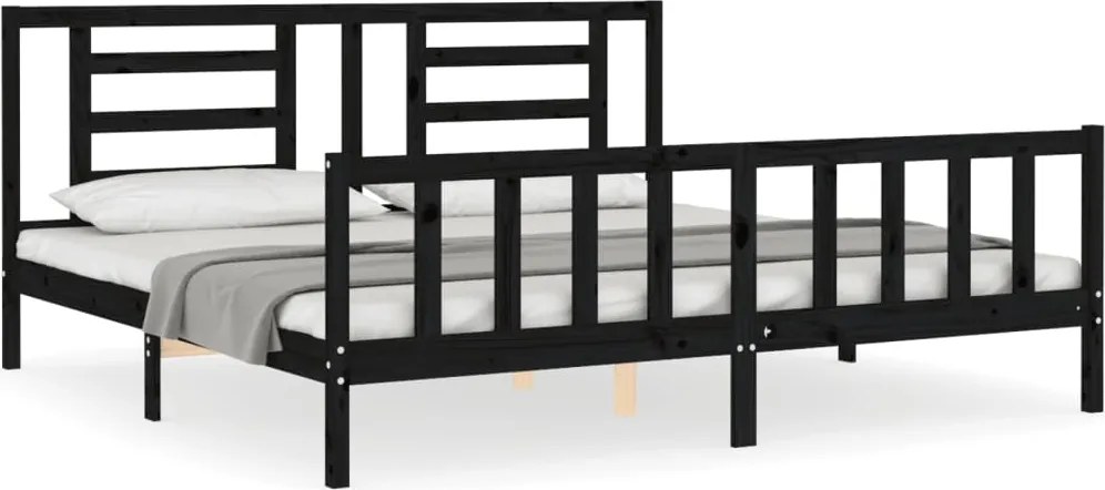 vidaXL Cadru pat cu tăblie 200x200 cm, negru, lemn masiv