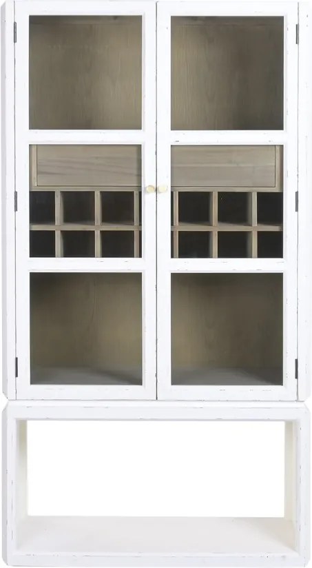 Bar din lemn de ulm și sticlă, alb, finisaj natural, 149 x 98 x 42 cm, „Vallon”