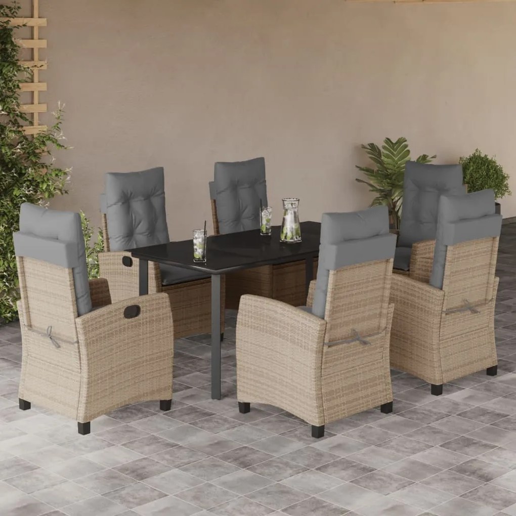 vidaXL Set mobilier pentru grădină, 7 piese, cu perne, bej, poliratan