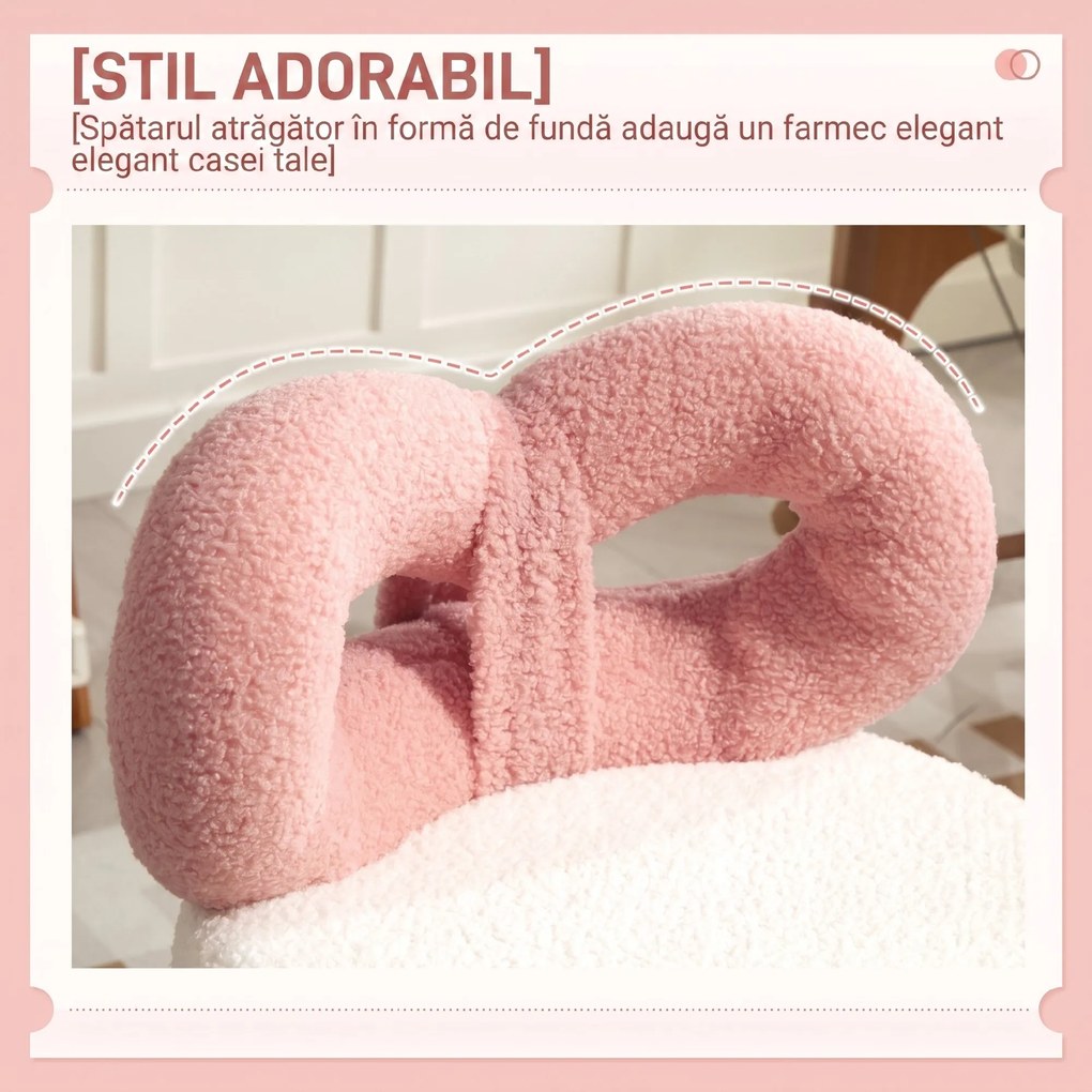 HOMCOM Scaun rotativ cu înălțime reglabilă din țesătură albă și roz | Aosom Romania